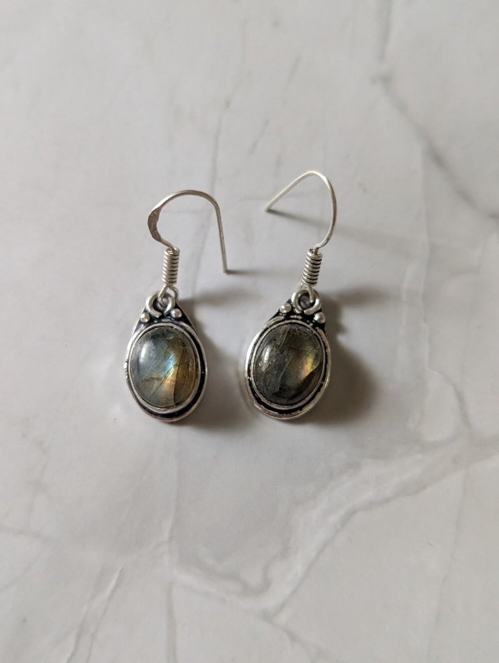 Sterling Silver Labradorite Earrings | 925 Oval Gemstone Dangle